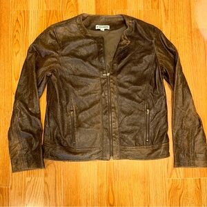 & Trousers brown moto jacket coated crinkle material size 4